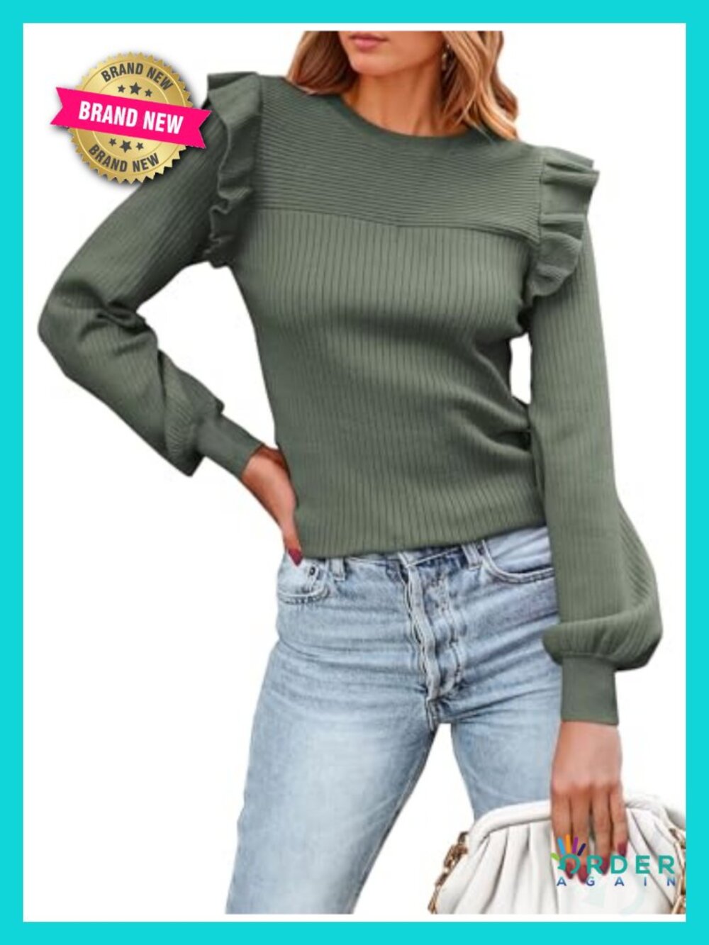 PRETTYGARDEN Women's Ruffle Long Sleeve Sweater Crew Neck Lightweight Ribbed